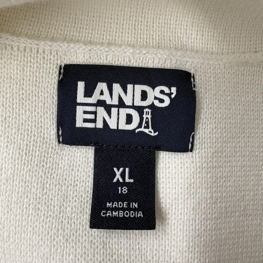 Lands End Cardigan Sweater Womens XL White Collared 100% Cotton Knit Pockets - Picture 5 of 12